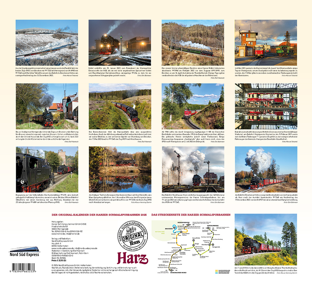 Harzer Schmalspurbahnen  KALENDER HARZER SCHMALSPURBAHNEN 2025